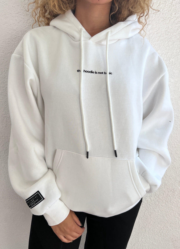 Not Basic Black Hoodie white - Fashionist