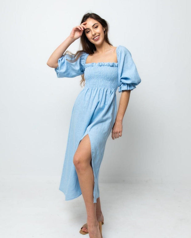 NESSA BABY BLUE MIDI DRESS - Fashionist