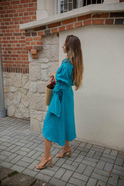 DARLA MIDI LINEN DRESS - TOURQUOISE - Fashionist